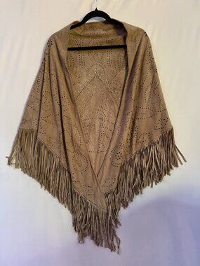 Suede Fringe Shawl with metallic embellishments and cutouts - One size